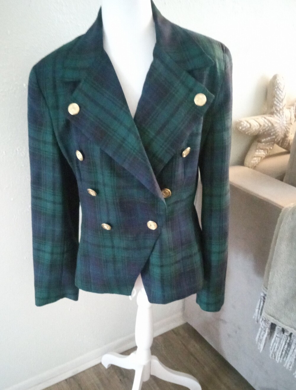 RAFAELLA 100% Wool Black Watch Tartan Plaid Vintage Blazer - Jacket | 6 - Picture 2 of 9